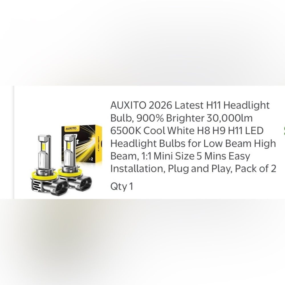 6500K Cool White LED Headlight Bulbs box of 2 bulbs